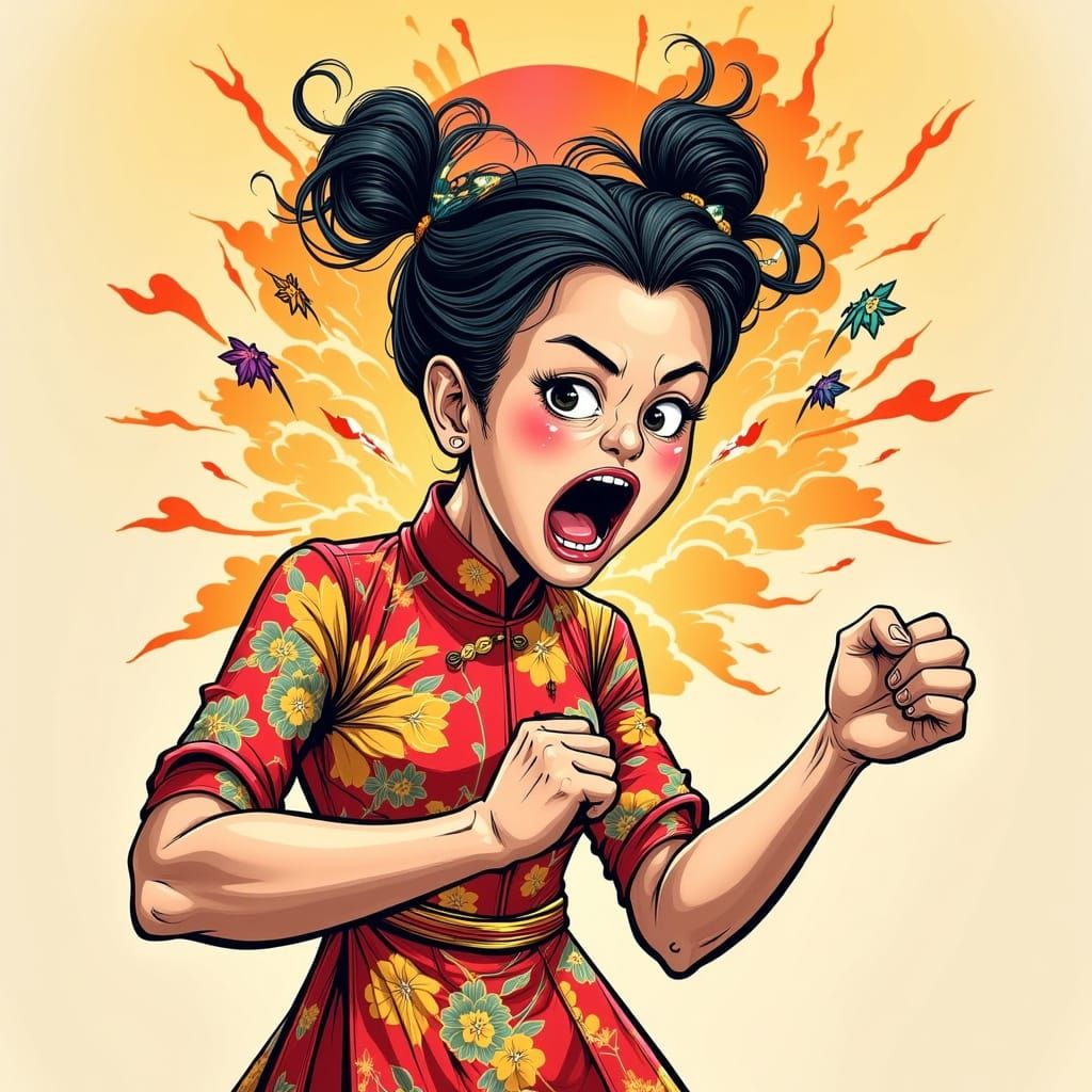 Frustrated Singapore Woman in Expressive Style
