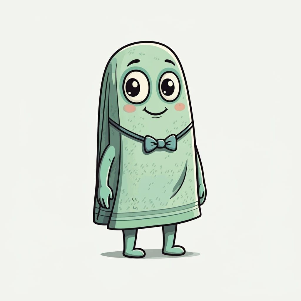 Anthropomorphic Towel Cartoon Illustration in Whimsical Styl...