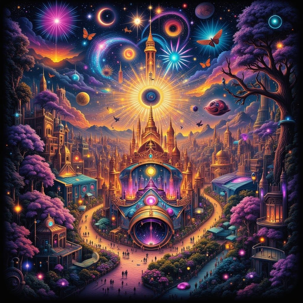 Surreal Time-Traveling Circus with Holographic Clowns