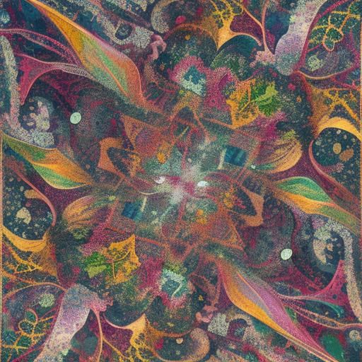 Psychedelic Fractal Leaves in Vivid Oil Painting