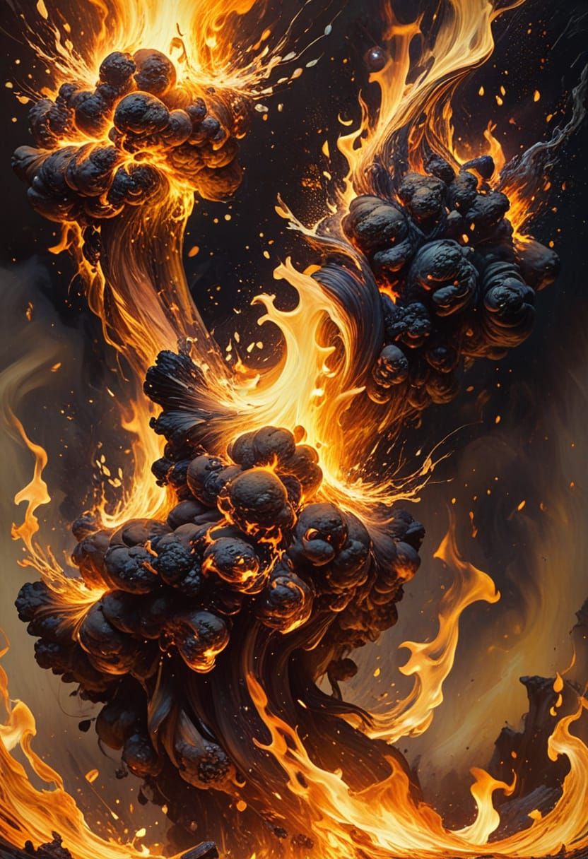 Surreal Fire Joins in Vibrant Oil Painting