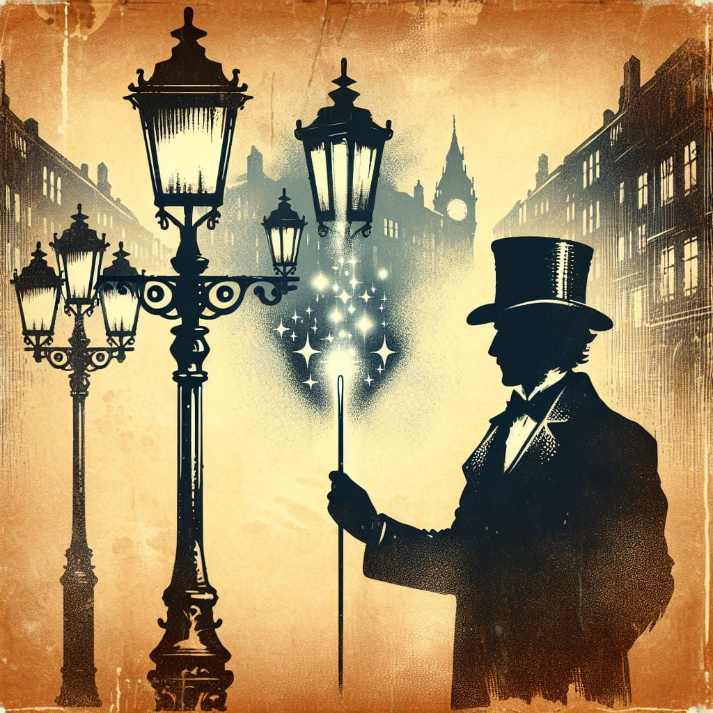 Steampunk Magician Silhouette in Ink Painting Style