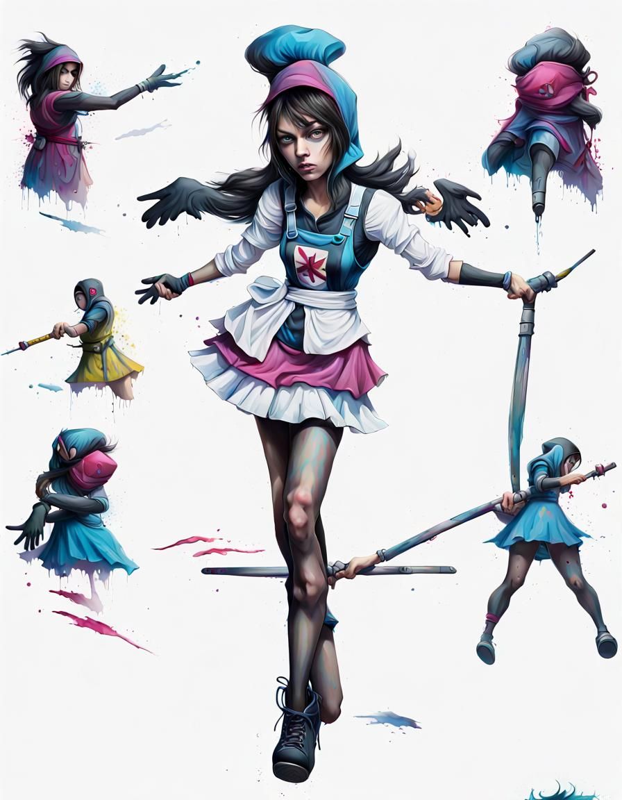 Raven Maid Ninja Graffiti Art in Anime Style