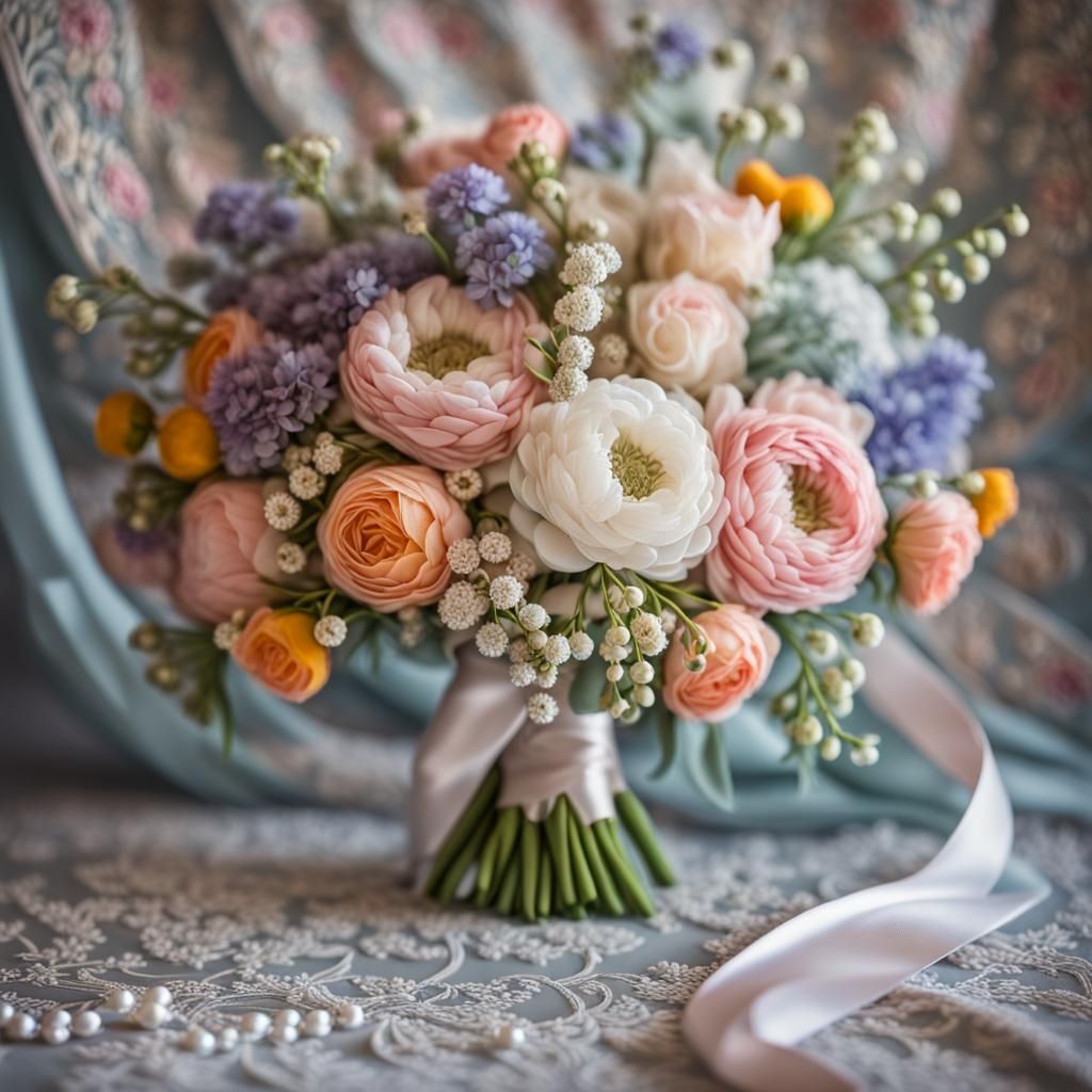 Embroidered Tapestry of Elegant Summer Flower Bouquet