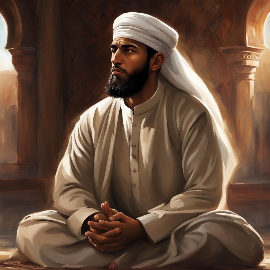 Devout Muslim Man in Prayer: Digital Matte Painting