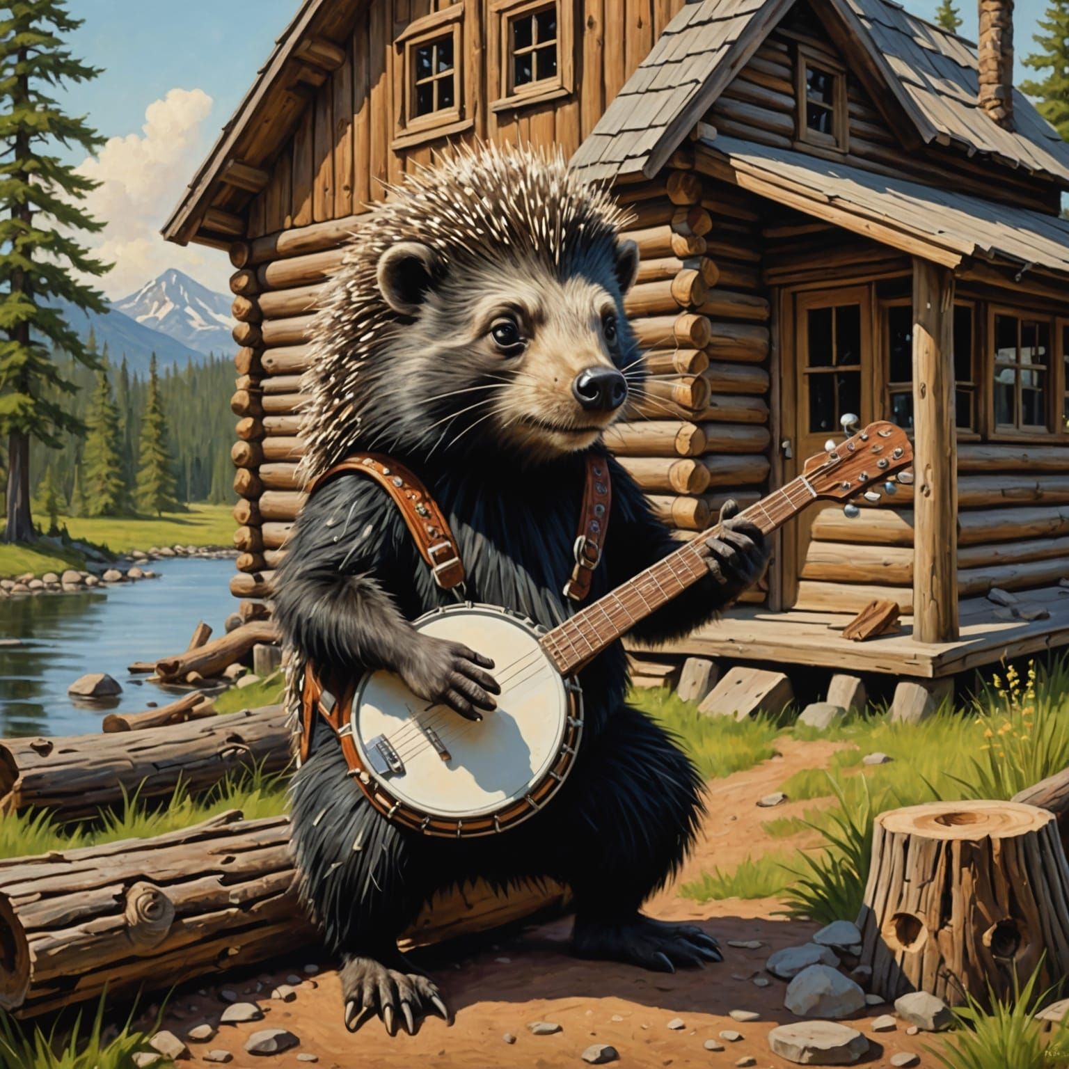 Porcupine's Banjo Serenade: Oil Painting