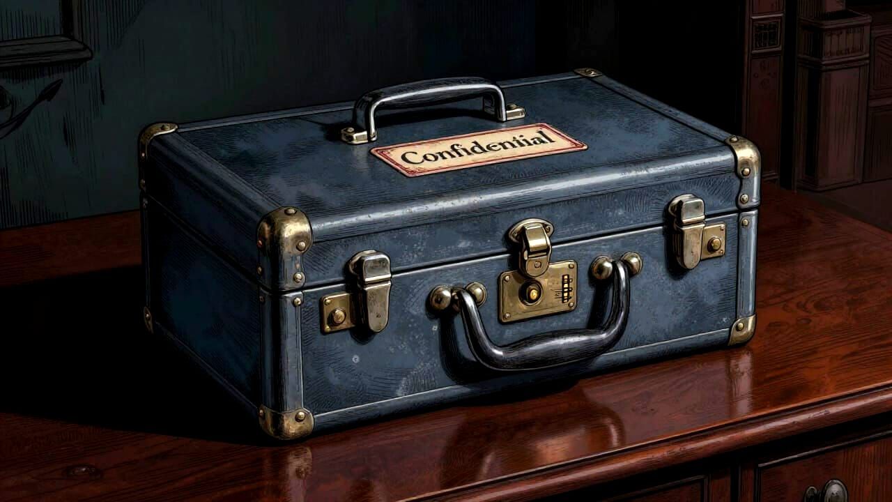 Vintage Confidential Briefcase on Mahogany Desk