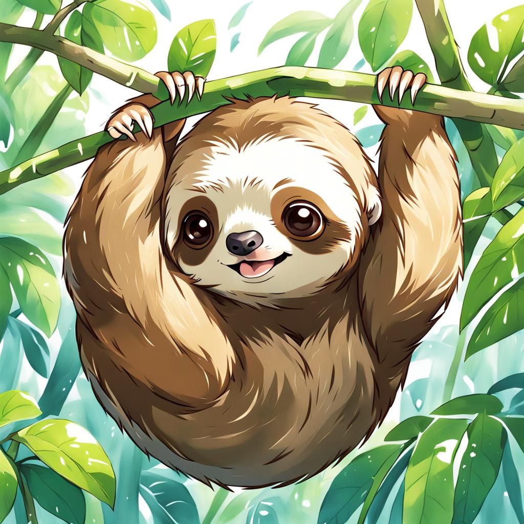 Anime Style Baby Sloth Illustration