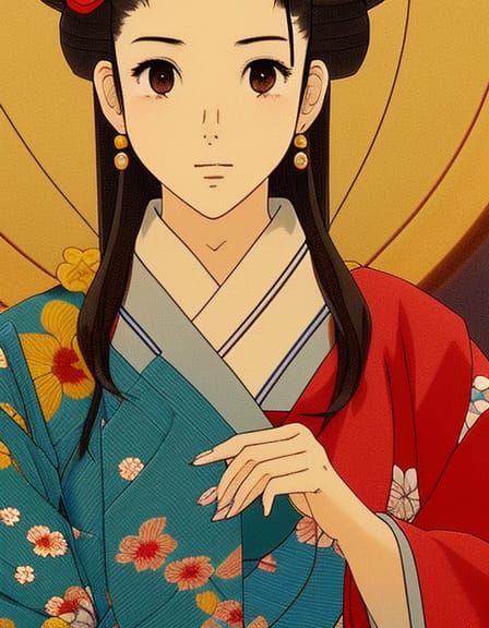 Beautiful Geisha Portrait in Anime Key Visual Style
