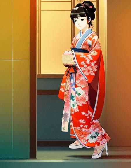 Beautiful Geisha Girl in Yukata: Anime Key Visual