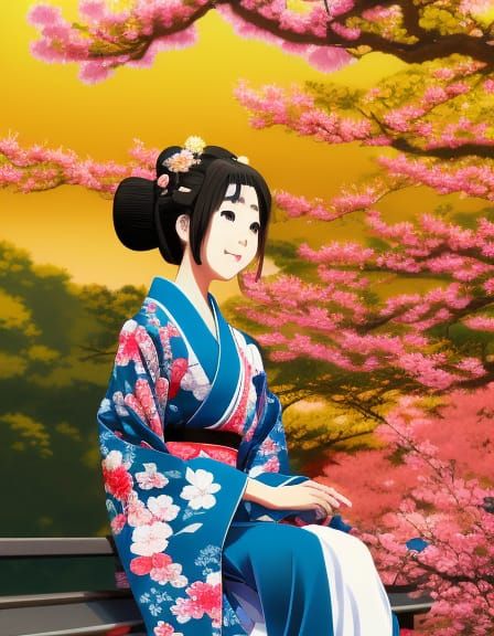 Beautiful Geisha Girl in Yukata: Anime Key Visual