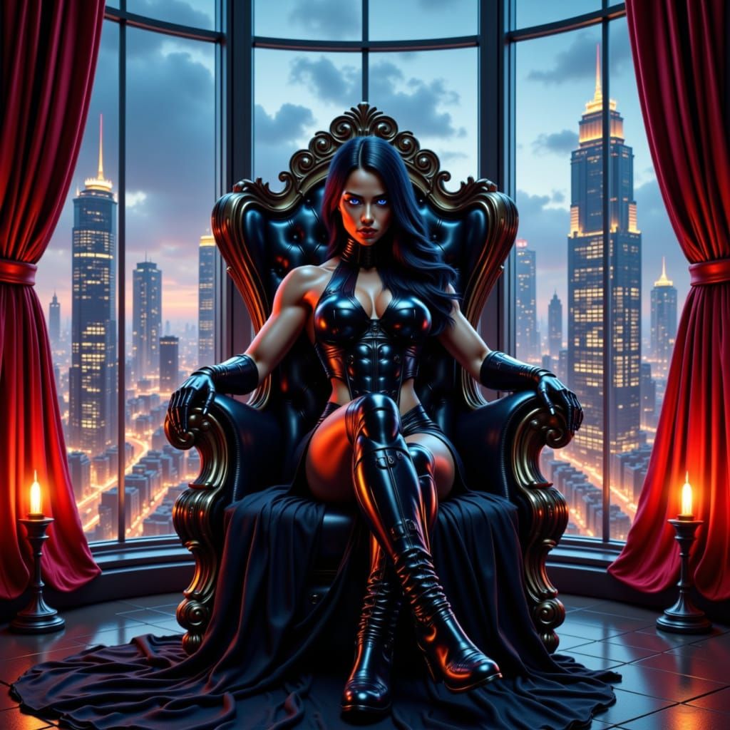 Cyberpunk Queen in Throne Room Tower