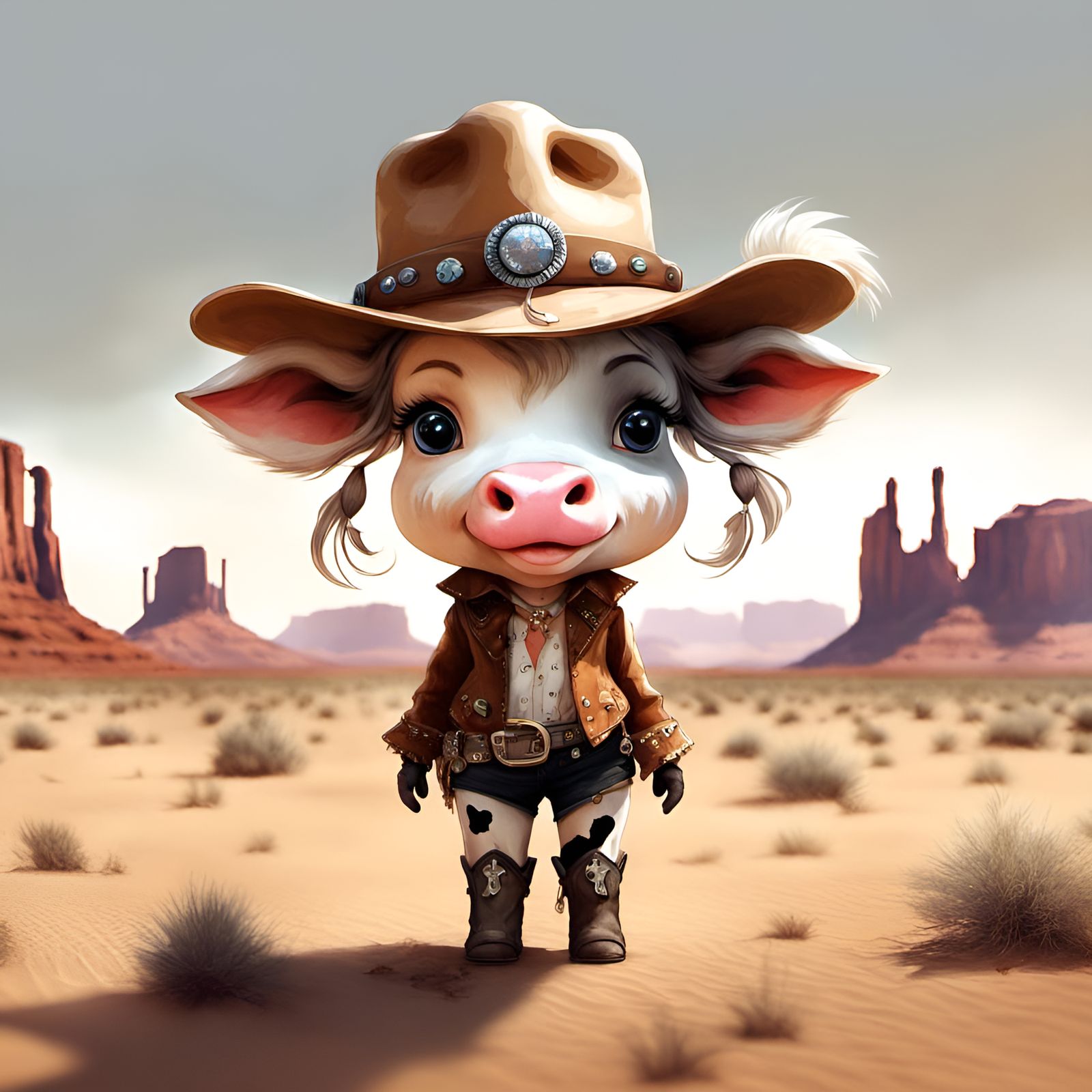 Chibi Cowgirl in Sunny Desert, 3D Render