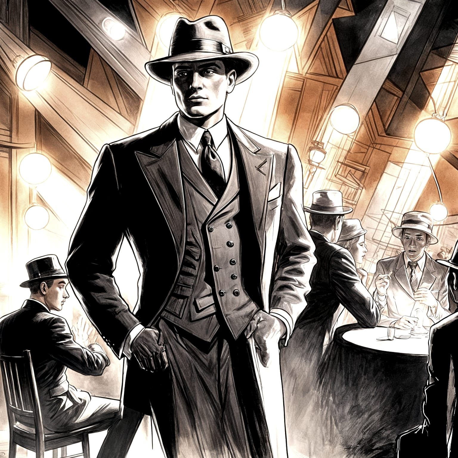 Burlesque Noir Mannequin in Comic Style