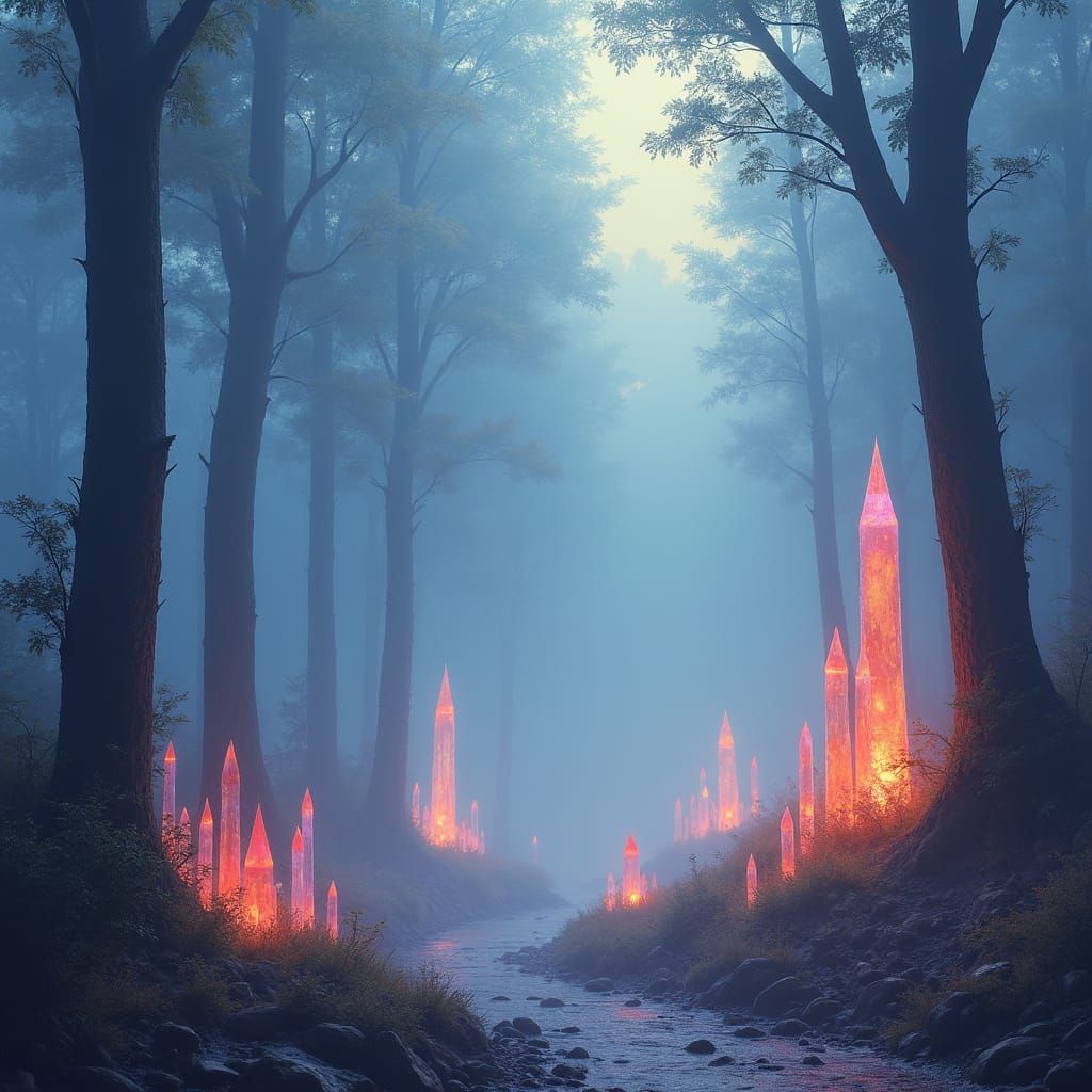 Colorful Crystal Forest in Ethereal Light