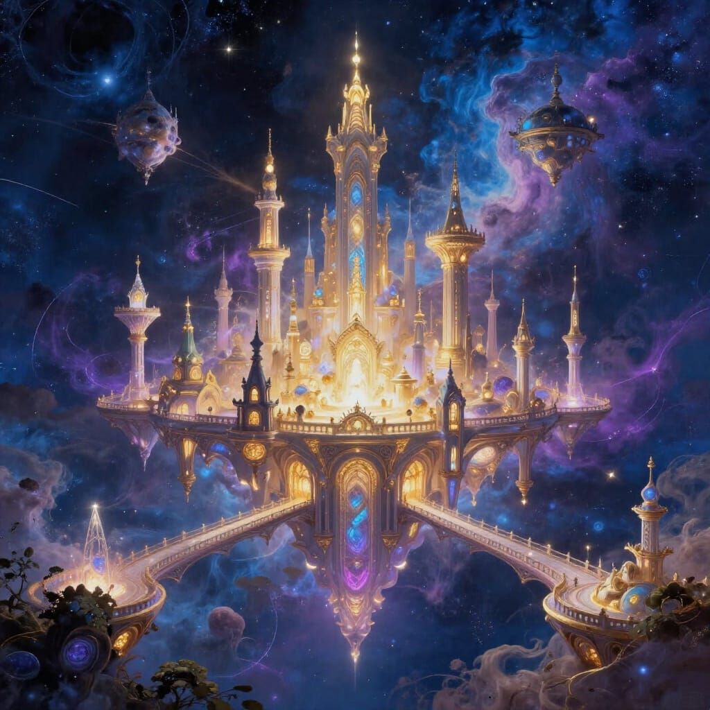Celestial City Floating in Nebulae, Grand Painterly Style