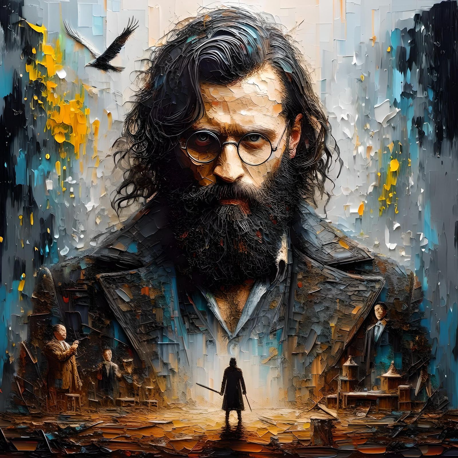 Old Harry Potter Portrait as Impasto Oil Painting