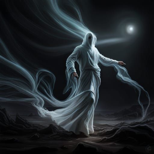 Ethereal Male Ghost Floating in Tornado: 8k Art