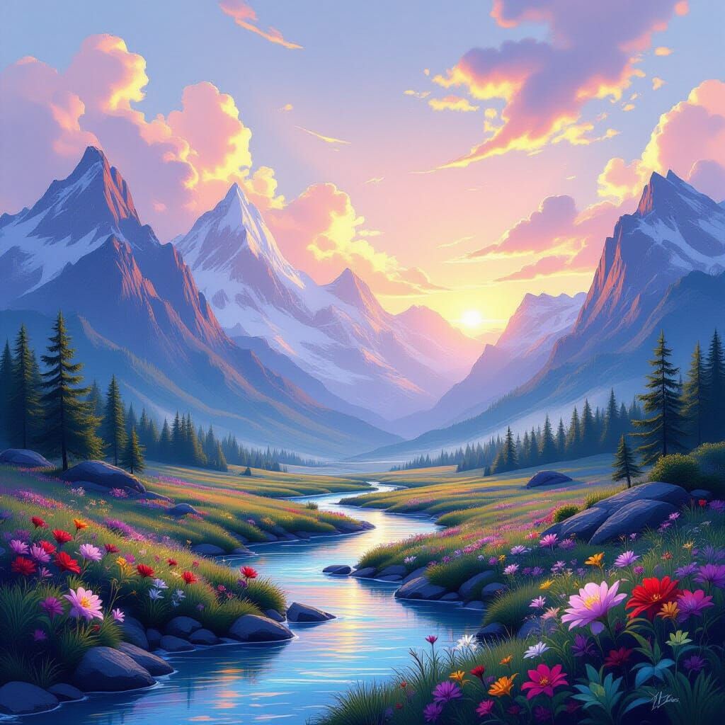Airbrushed Fantasy Landscape at Dawn