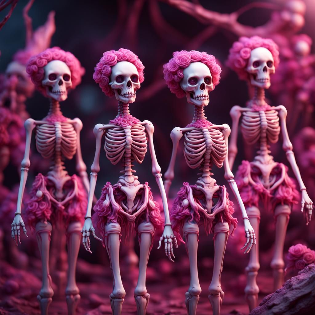 Pink Dolls Dressed in Bones: Detailed Matte Painting