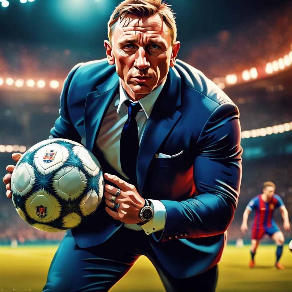 Penalty, penalty! Daniel Craig; you can´t touch the ball with your hands!