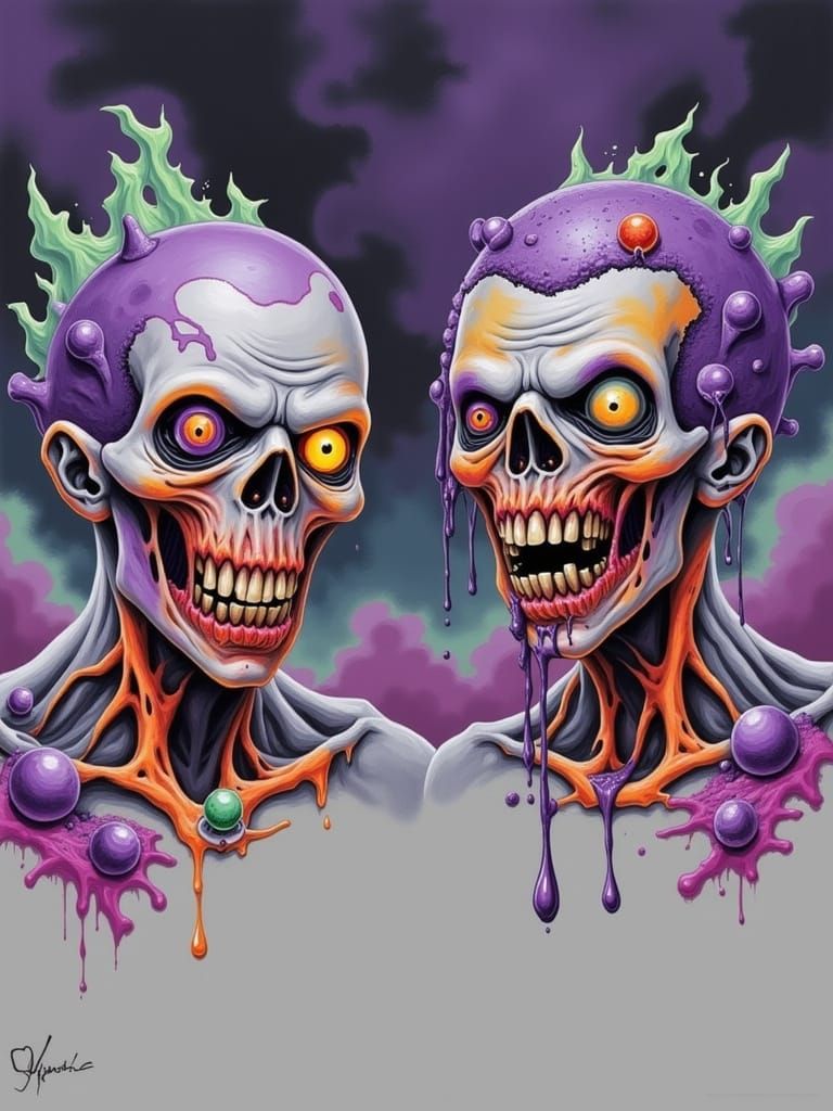 Gothic Neon Zombies Adorned With Glass And Amethyst