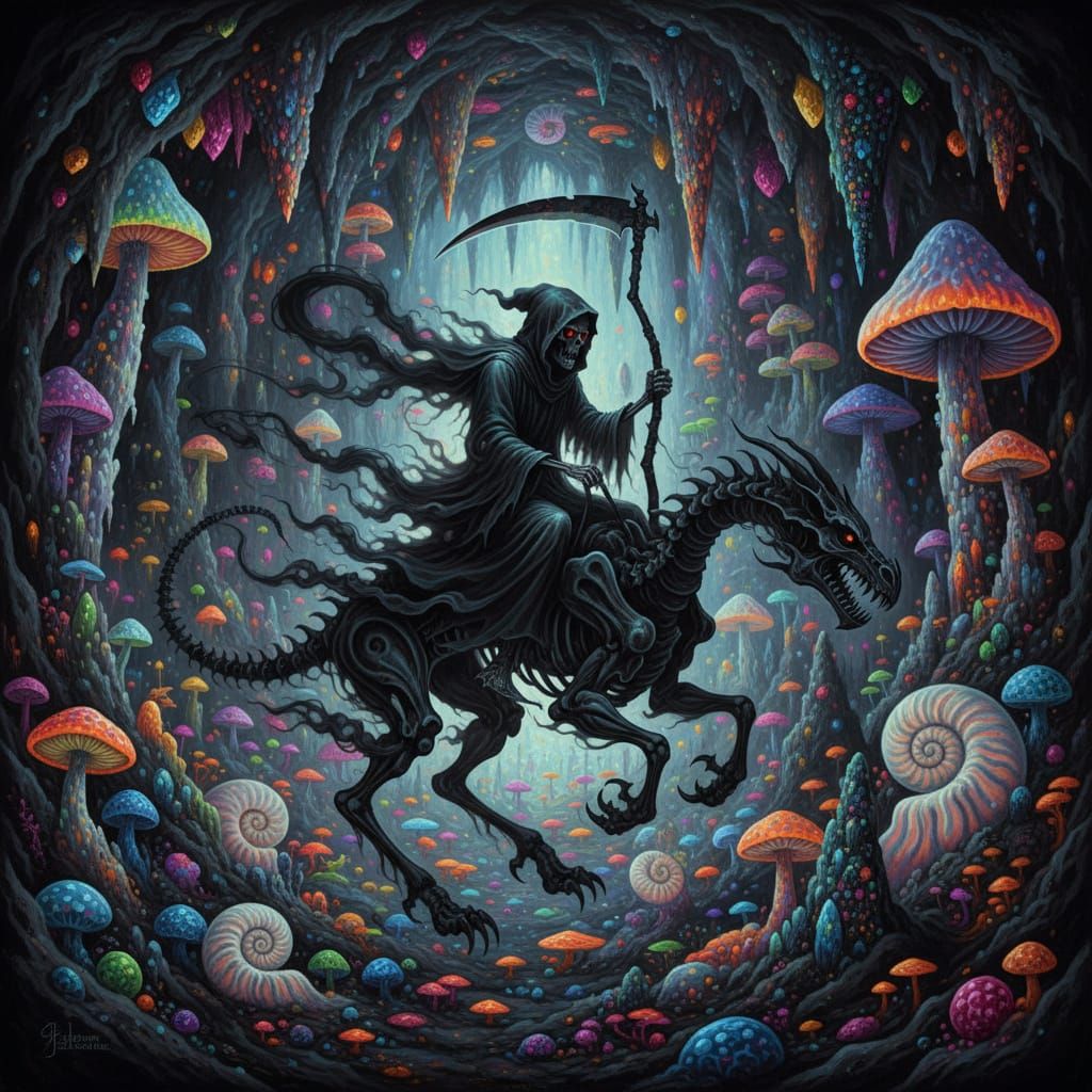 Grim Reaper on Smoke Dragon in Neon Cavern