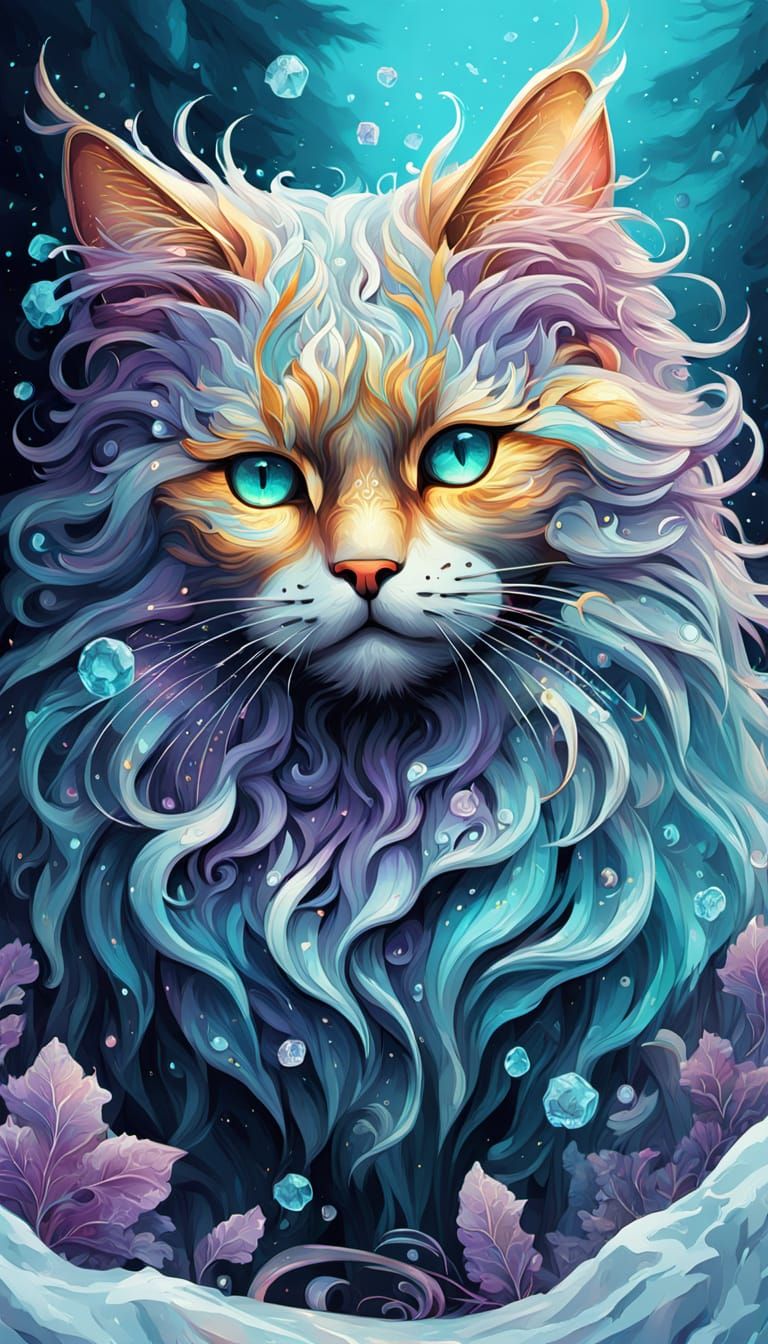 Majestic Norwegian Forest Cat in Art Nouveau Fantasy