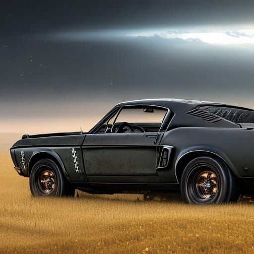 Apocalyptic Mustang with Machine Gun in Ethereal Mist