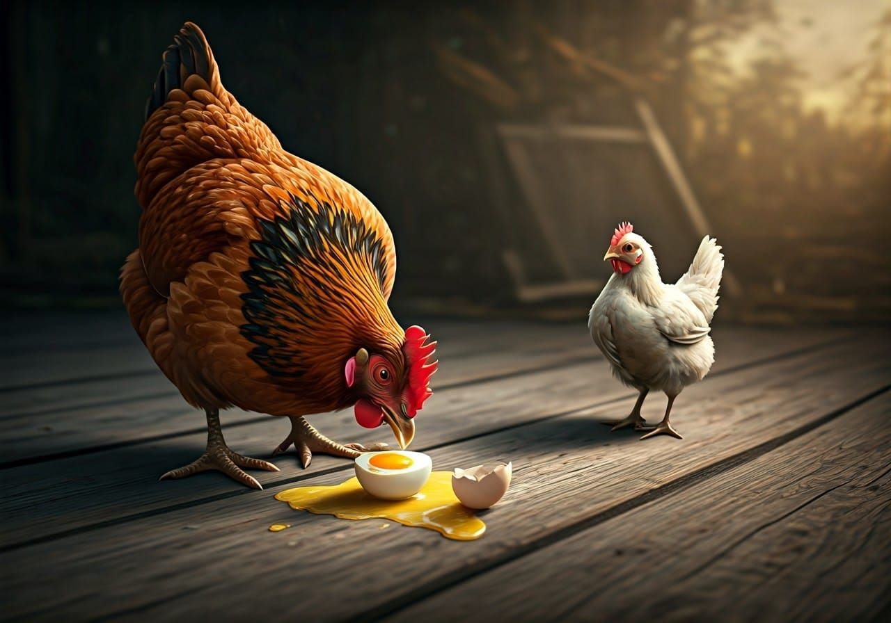 Voracious Hen Devours Egg, Shocking Scrawny Fowl