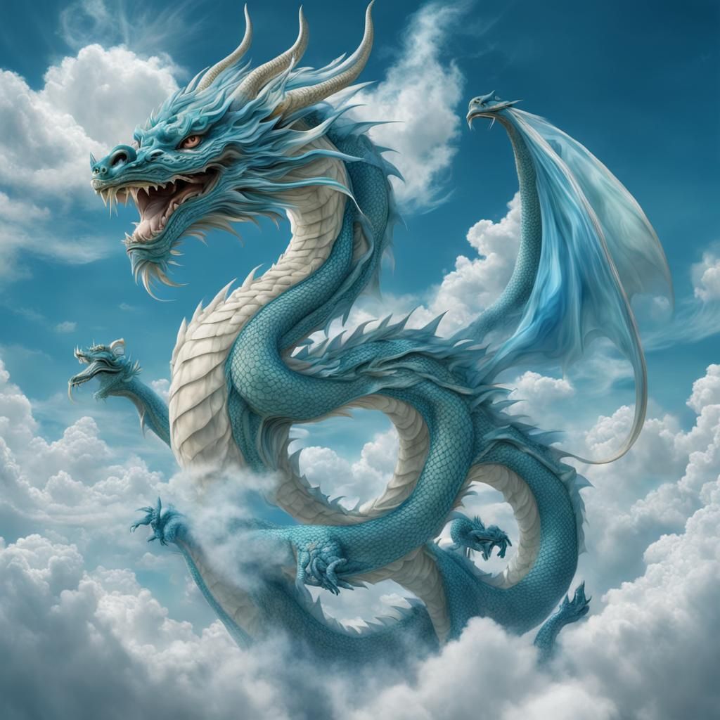 Azure Dragon in Divine Blue Sky: Fantasy Surrealism