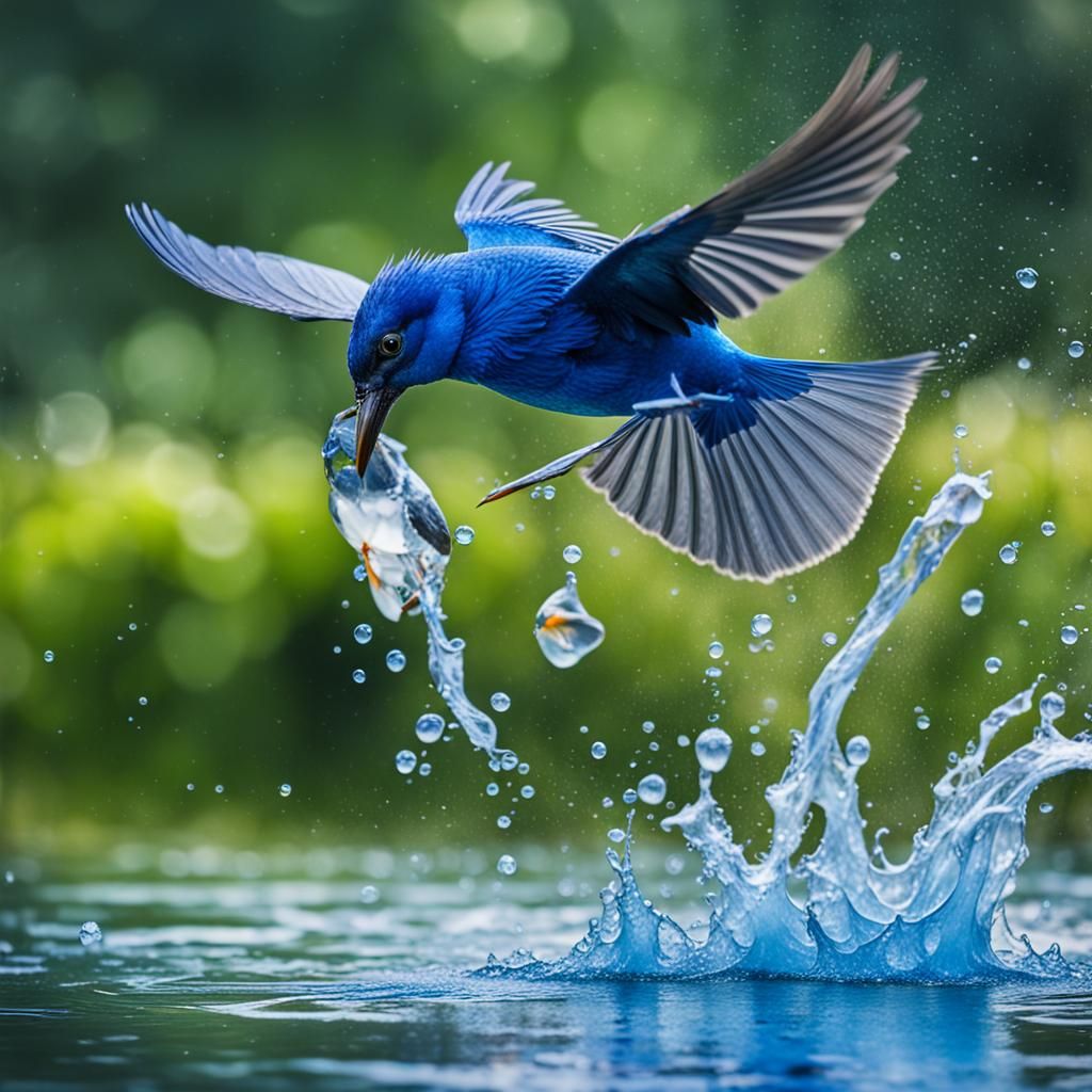Blue fish catcher bird in action