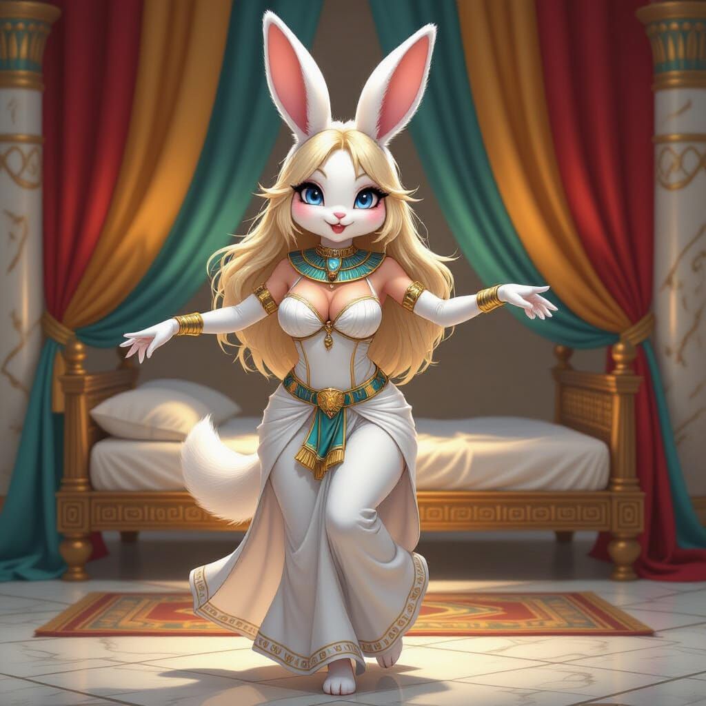 Egyptian Bunny Dancer with Blonde Hair and Blue Eyes