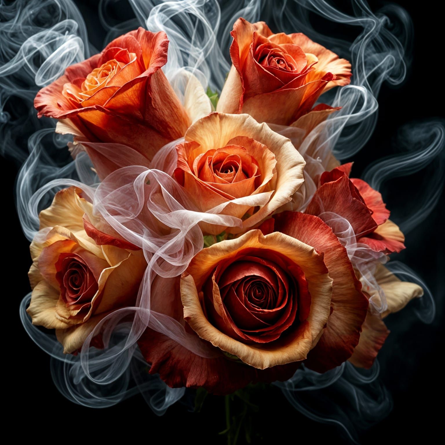 Ethereal Smoke Roses in a Ghostly Bouquet