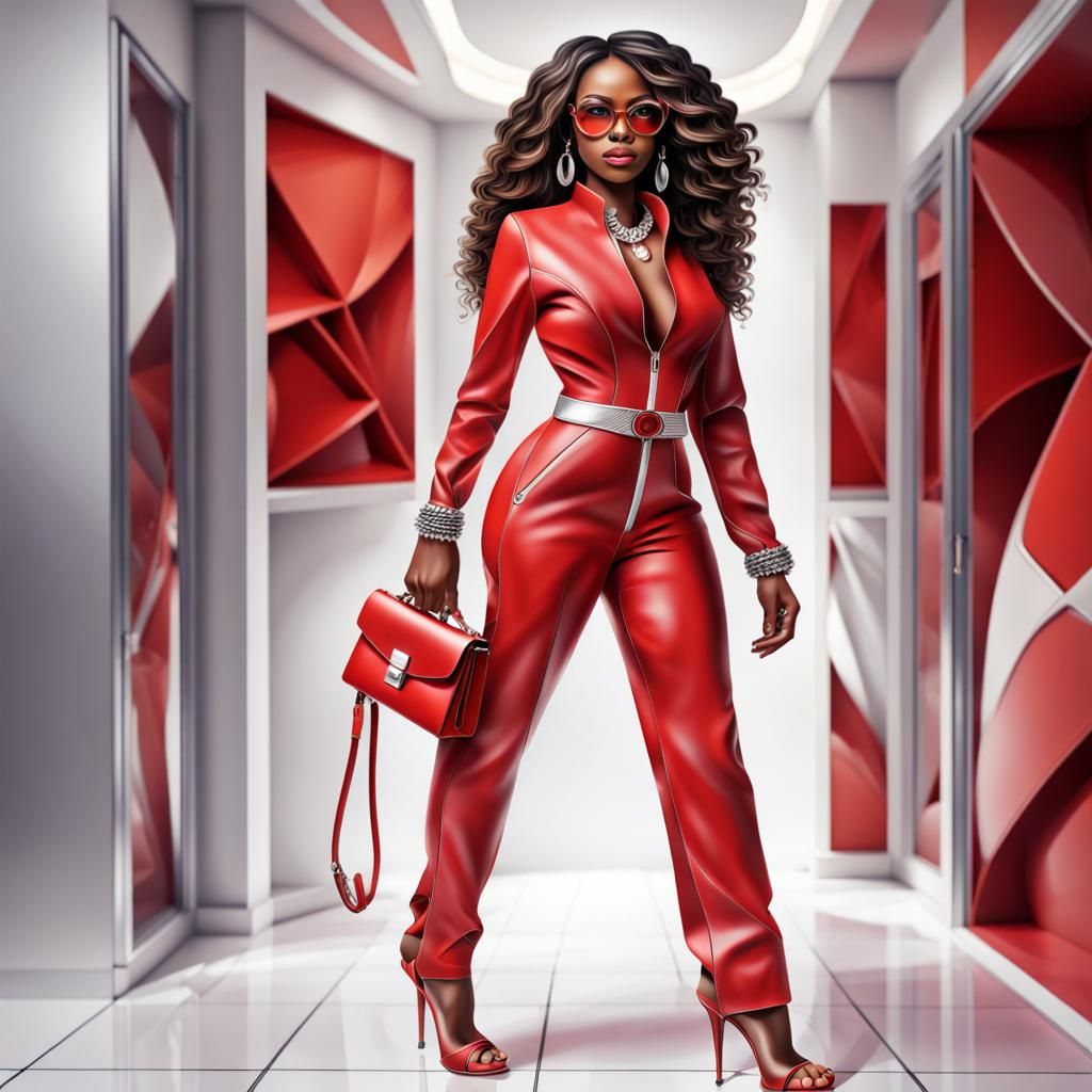 Elegant Red and White Digital Painting with Fractals