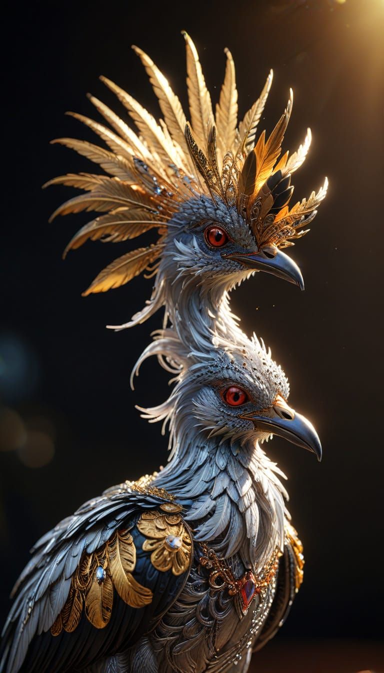 Golden Secretarybird in Hyperrealistic Detail