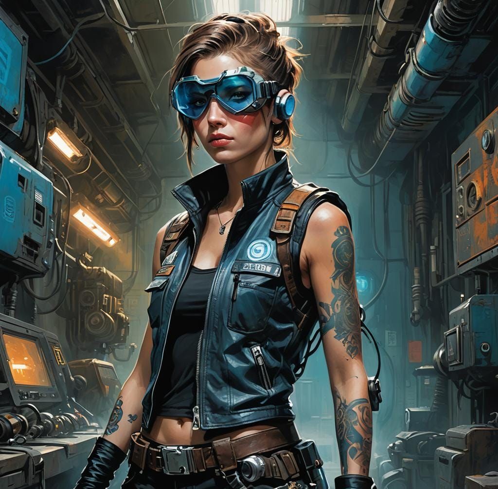 Futuristic Punk Mechanic with Laser Torch Sci-Fi Art