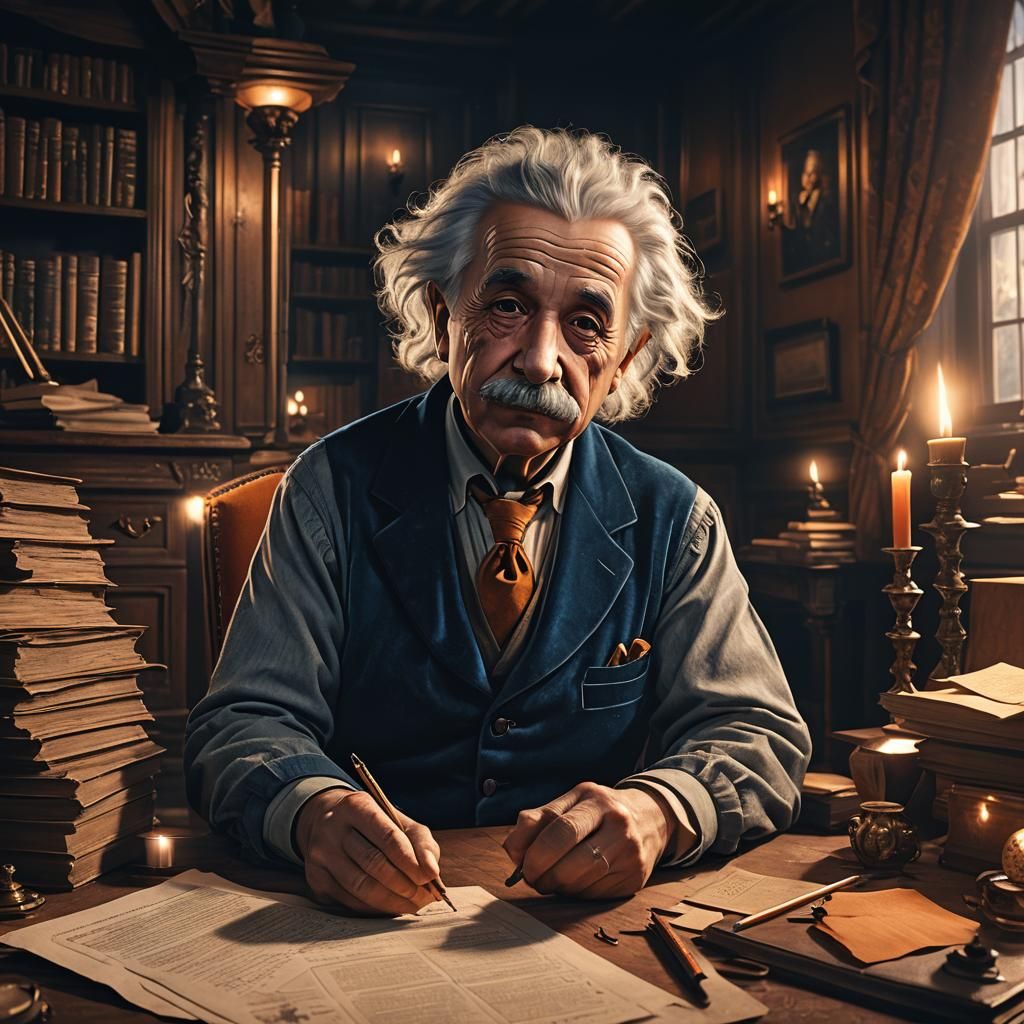 Einstein in Italian Study: Ethereal Concept Art