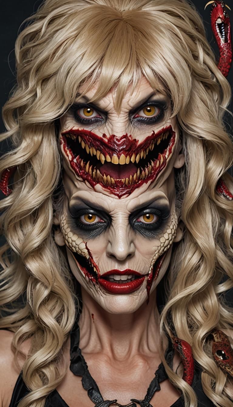 Realistic Snake Woman Portrait with Vampire Fangs