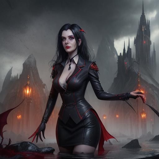 Vampire Secretary in Detailed Matte Painting