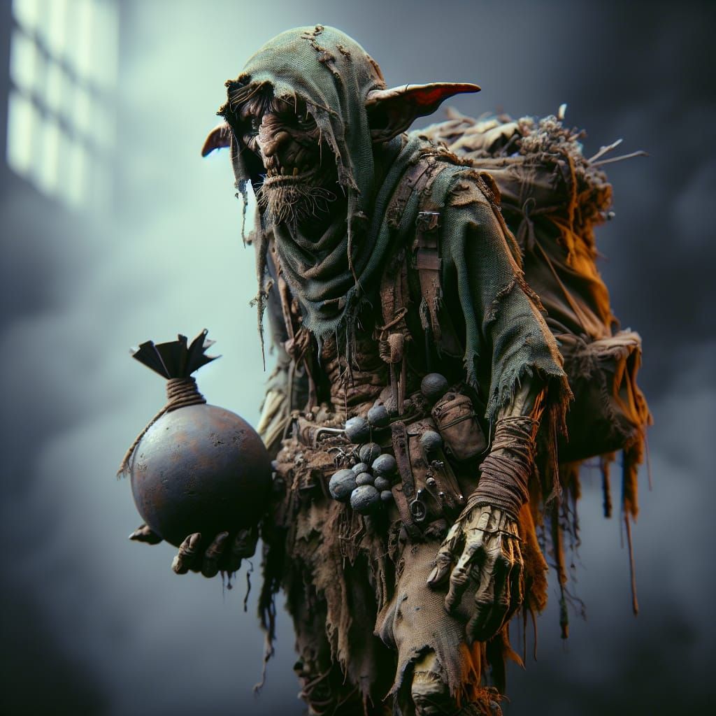 Hyperrealistic Hobgoblin with Bomb in Rags