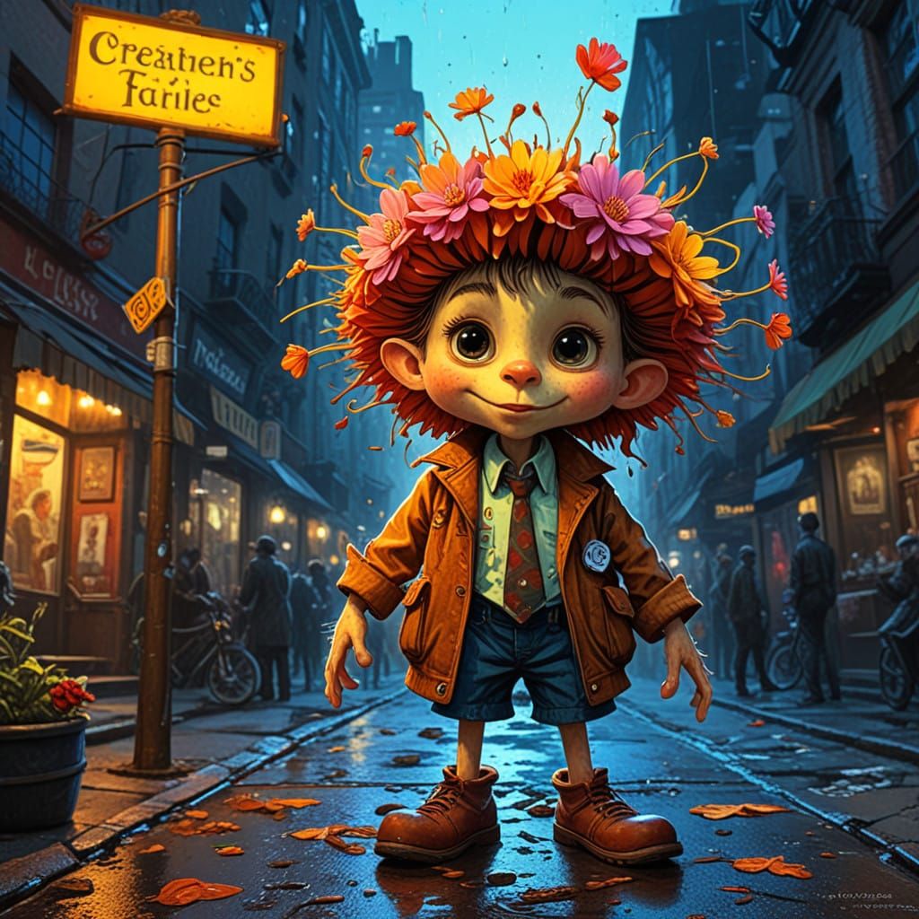 Cyberpunk Bohemian Flower Creature Struts on Urban Catwalk