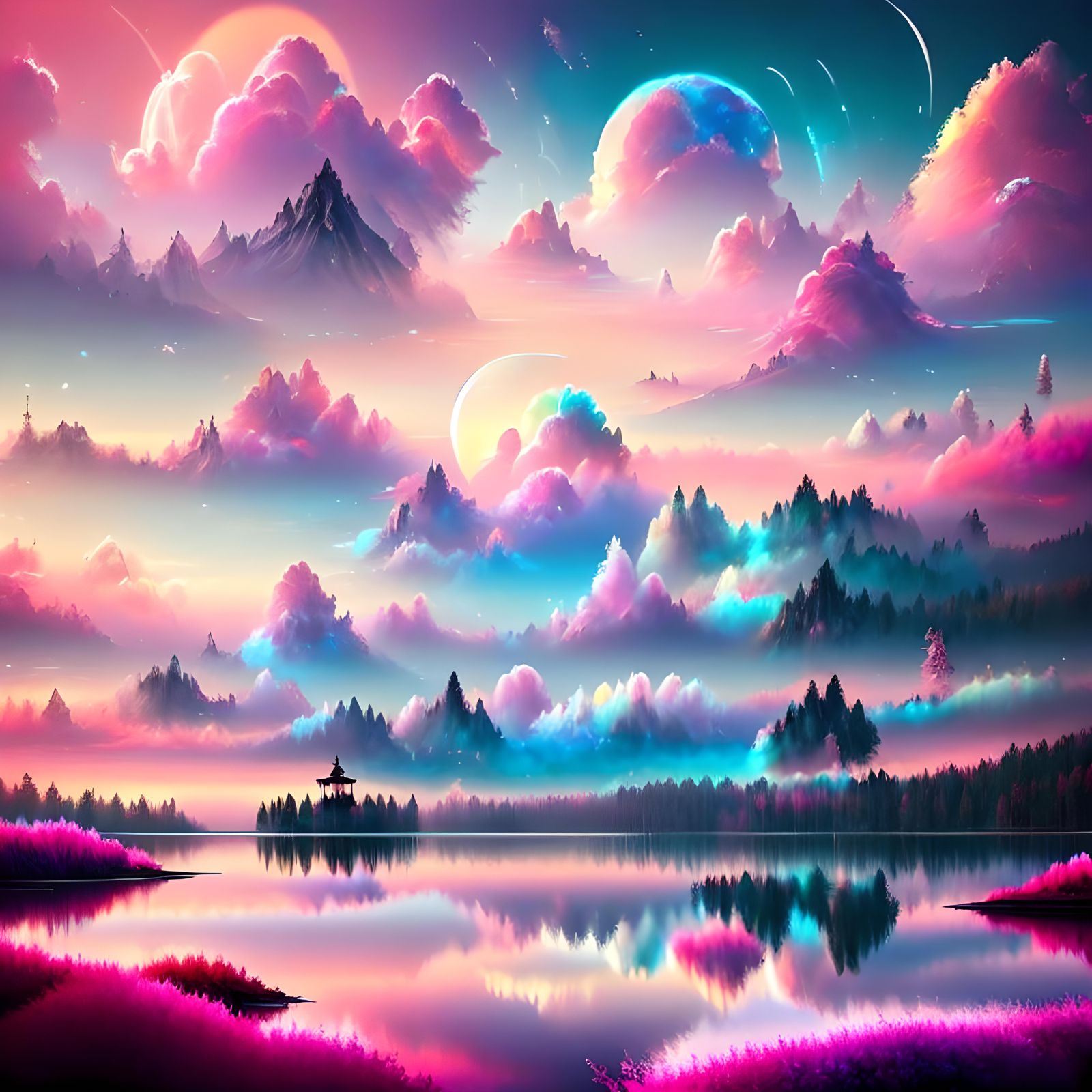 Monochrome Pink Landscape in Dreamy Style