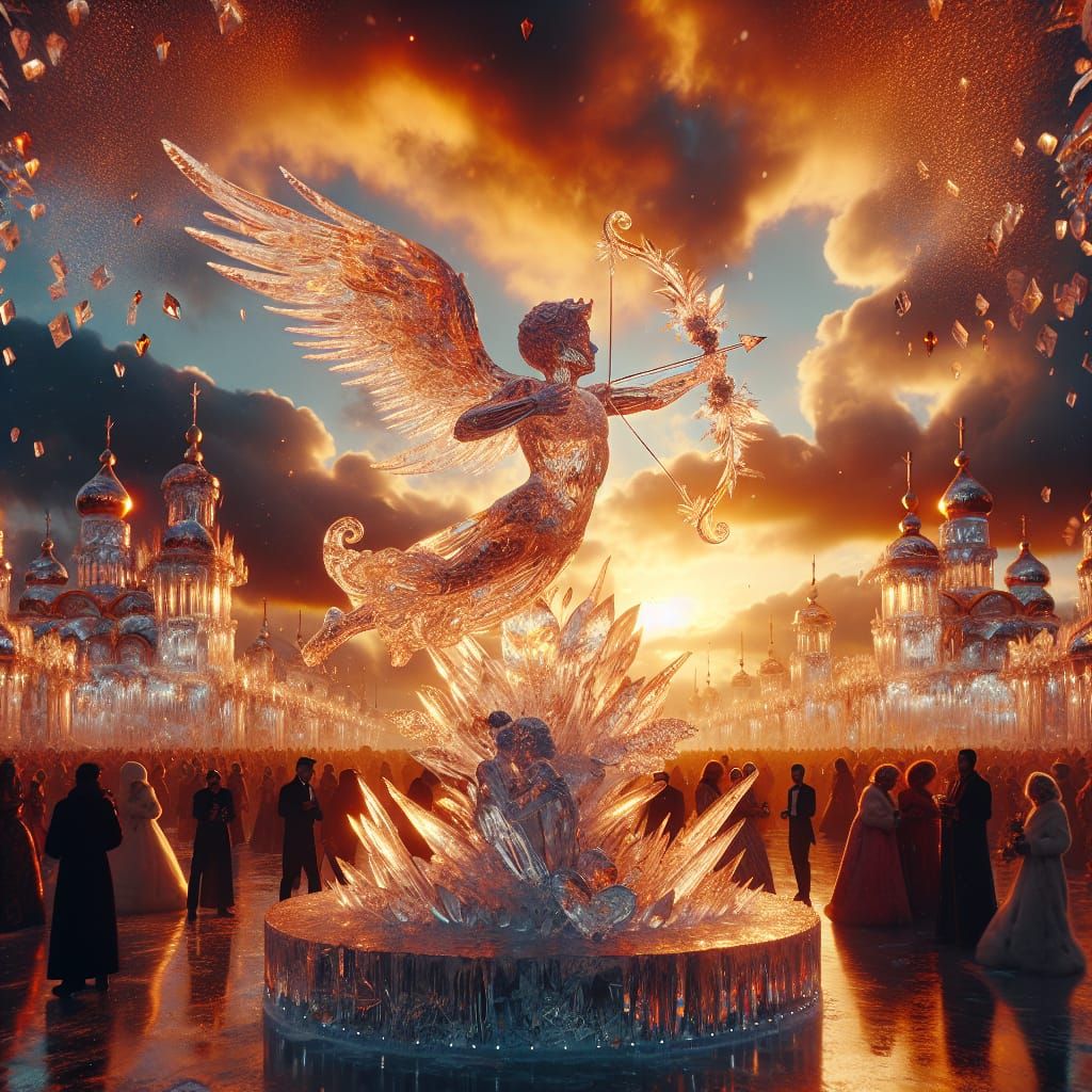 A cherub ice sculpture