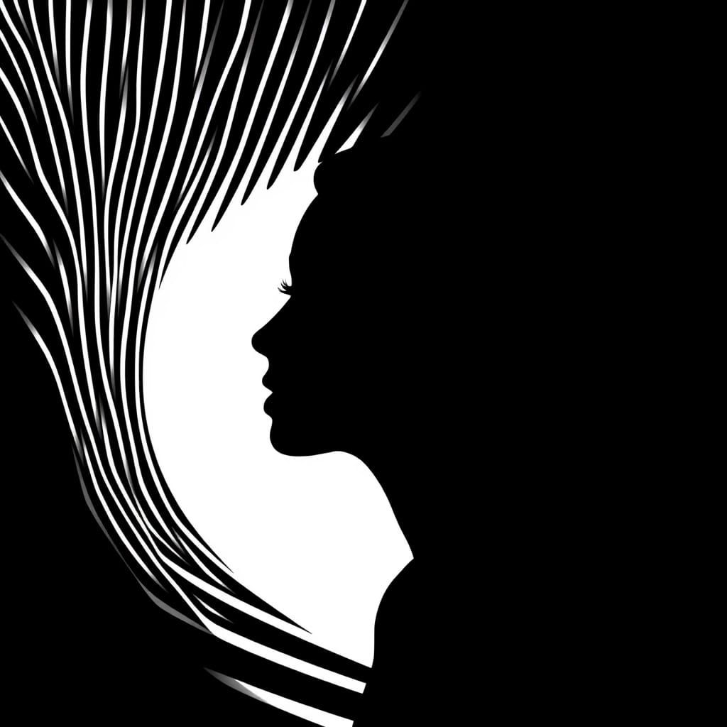 High-Contrast Woman Silhouette in Op Art Style