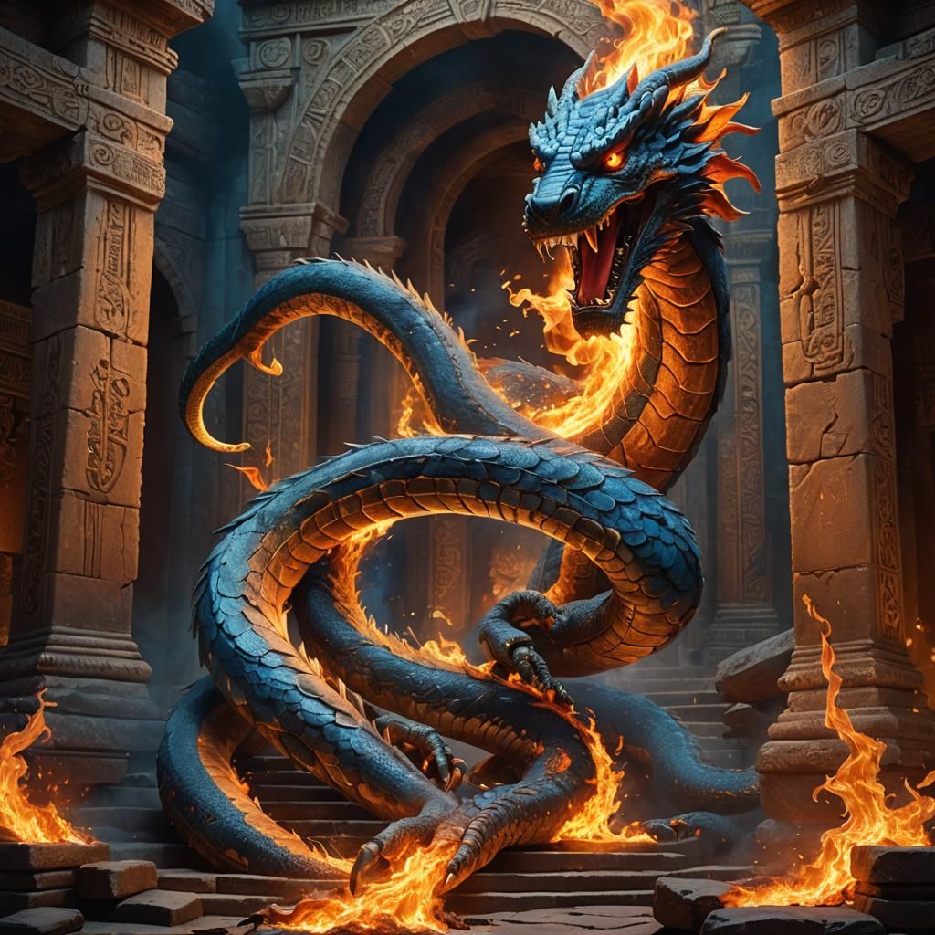 Fire Viper in Ancient Temple: Digital Matte Painting