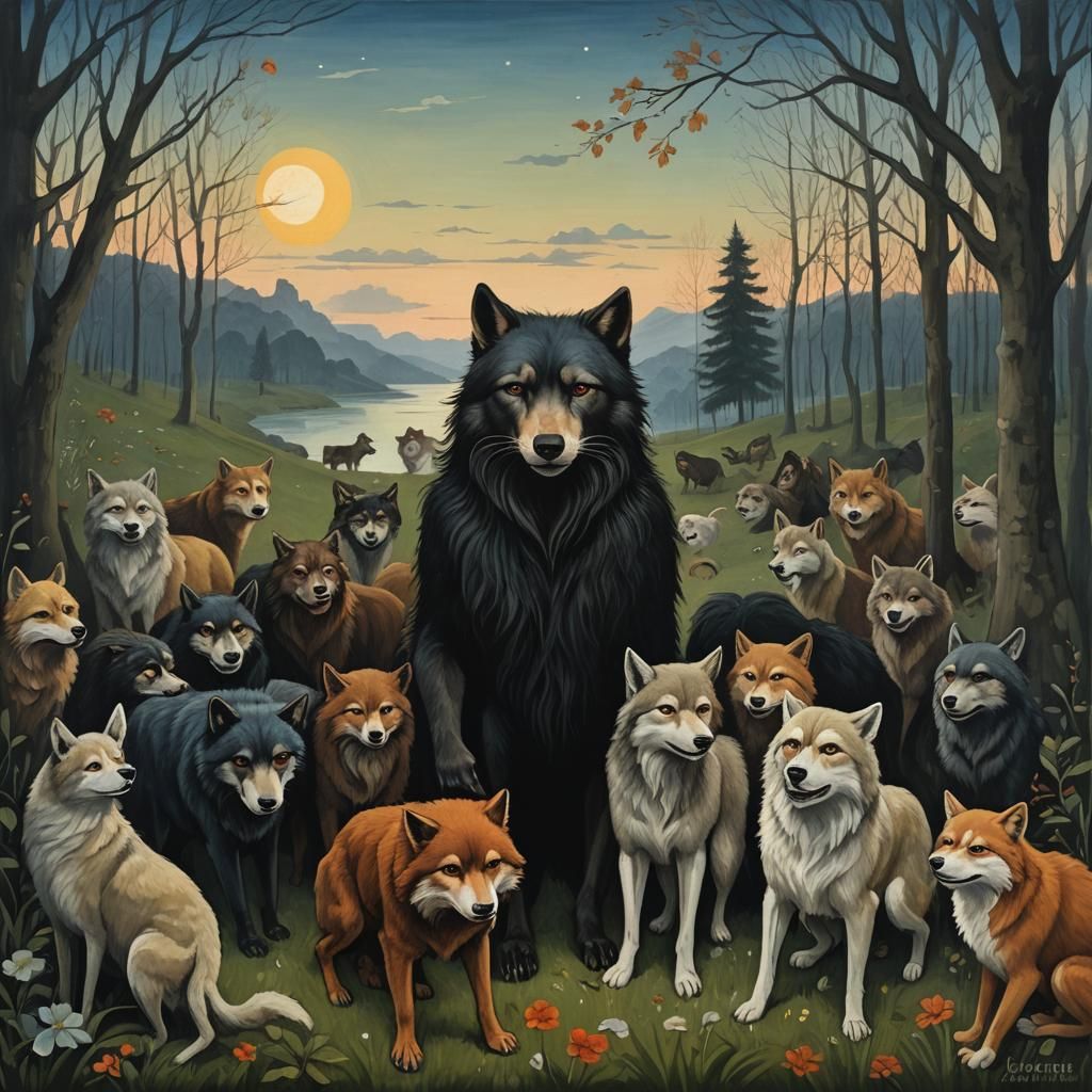 Werewolf at Dawn: Gouache Illustration