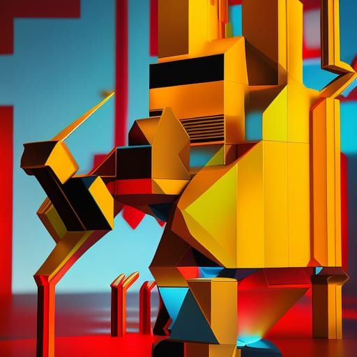 Bee Warrior Robot in Cubist Art Deco Style