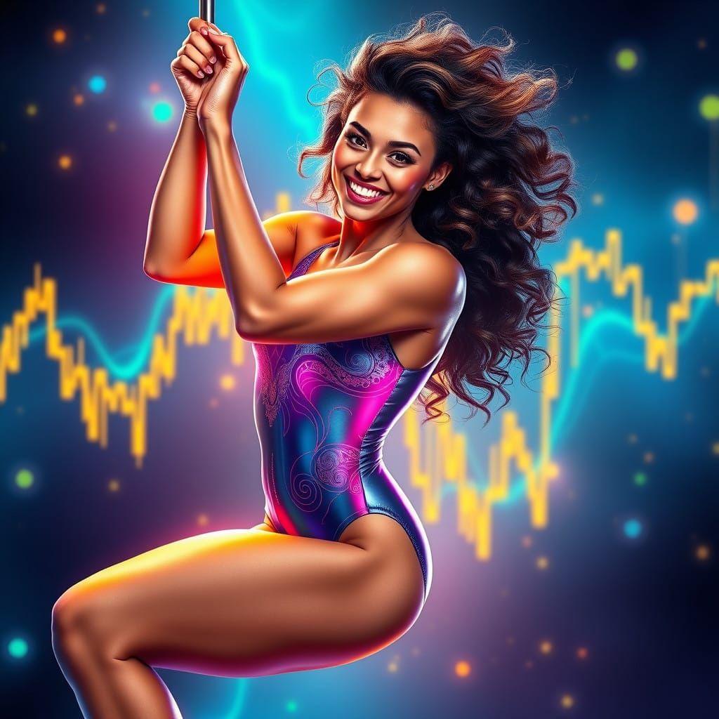 Athletic Goddess Defies Gravity on Stock Market Graph