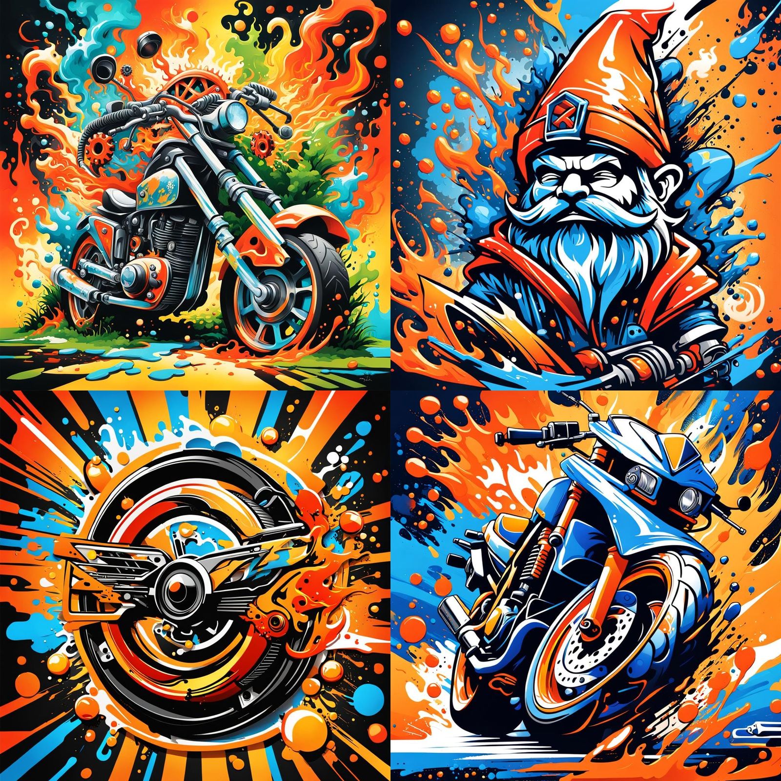 Motorcycle Repair Shop Logo with Fiery Graffiti Art